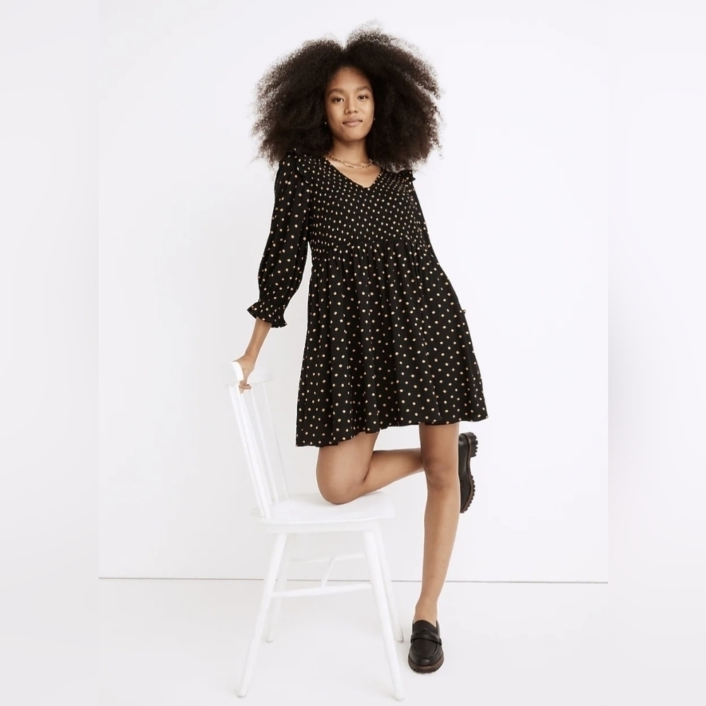 Madewell Luice V Neck Smocked Mini Dress In Oval Dot Size M